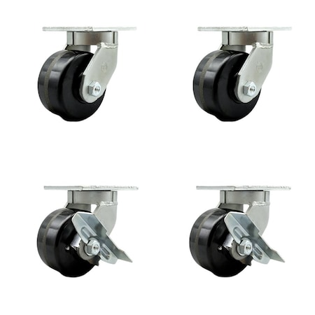 Service Caster 6'' Extra Heavy Duty Phenolic Wheel Swivel Caster Set with 2 Brakes , 4PK CRAN-SCC-KP92S630-PHR-2-SLB-2
